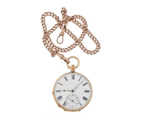 J. W. Benson,   Gold coloured open face pocket watch, no. 50888   Movement: Cylinder escapement, three armed domed balance, f