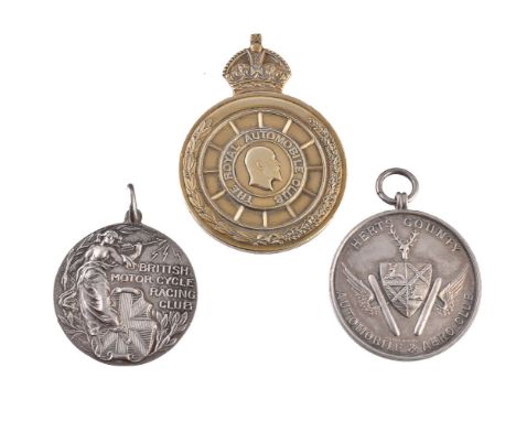 Three early motorcycle and car racing medals, comprising: Royal Automobile Club gold medal, bust of Edward VIII right at cent