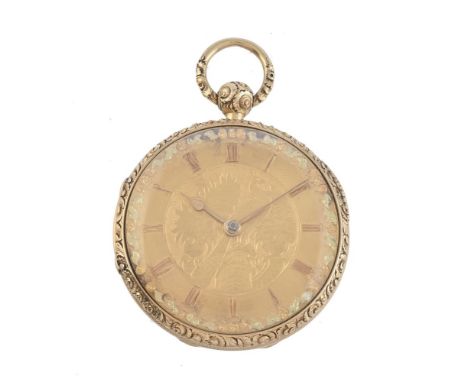 Unsigned,   18 carat gold open face pocket watch, no. 7036, circa 1837   Movement: Lever fusee, undersprung three armed domed