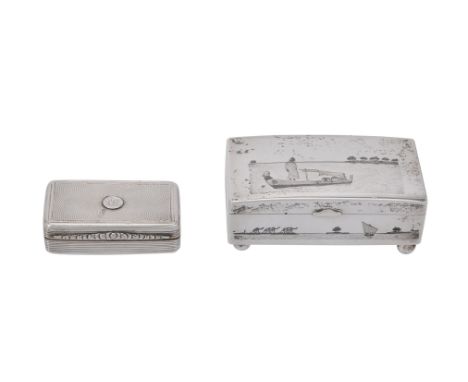 A Victorian silver rectangular snuff box by Elizabeth Edwards, London 1861, monogrammed to a later applied roundel, engine tu