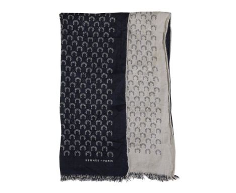 Hermès, a reversible scarf, with horseshoe and stirrup decoration, 58 x 180cm