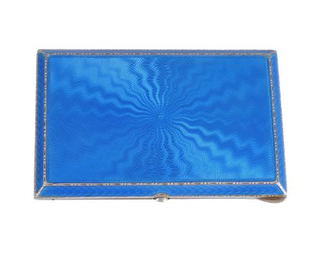 A Continental silver and enamel rectangular cigarette case, import marked for London 1930, the cover light blue guilloche ena