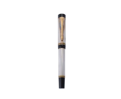 Parker, Duofold Centennial, a silver plated fountain pen, the cap with gilt arrow clip and double cap band, the medium nib st