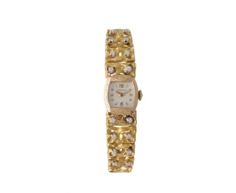 Longines, Lady's coloured and diamond bracelet watch, no. 442214 600   Movement: Cal. 4LLV, manual wind, 17 jewels, unadjuste