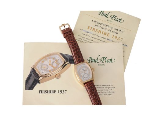 Paul Picot, Firshire 1937, ref. 155, Limited edition 18 carat gold wrist watch, no. 26/50, circa 1999   Movement: Cal. PP88, 