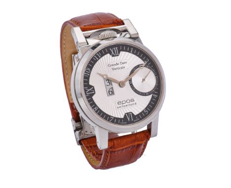 Epos, Ref. 3383, Stainless steel wrist watch, no. 0093   Movement: Cal. Unitas 6498, manual wind, 17 jewels   Case: Stainless