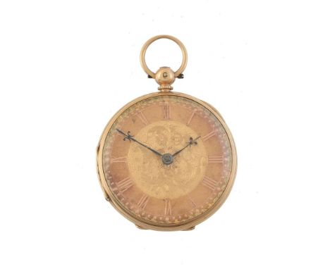 Unsigned,   18 carat gold open face pocket watch, circa 1863   Movement: Full plate, undersprung three armed domed balance   