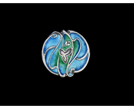 Kate Harris for William Hutton, an Arts and Crafts silver and enamelled button, London 1903, whiplash tendril and leaf design