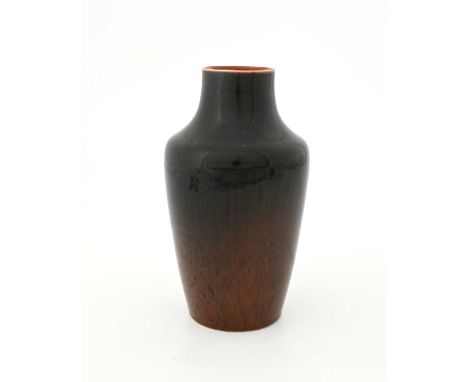 Ruskin Pottery, a Souffle glazed vase, circa 1904, shouldered form, streaky blue brown tidal apron over speckled copper, impr