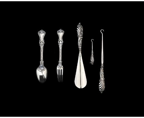 A Victorian cased silver fork and spoon set, Albert Pattern with leaf scroll heel, Aaron Hadfield, Sheffield 1843, together w