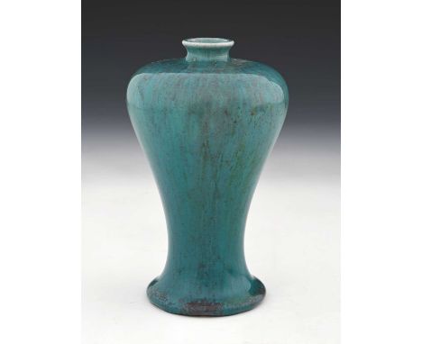 Ruskin Pottery, a Souffle glazed vase, 1905, meiping form, streaky turquoise and sang de boeuf, impressed marks No227, 14cm h