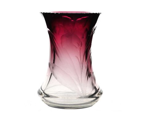 Moser, a Bohemian Secessionist intaglio cut glass vase, circa 1900, waisted form, deep purple draining to colourless, decorat