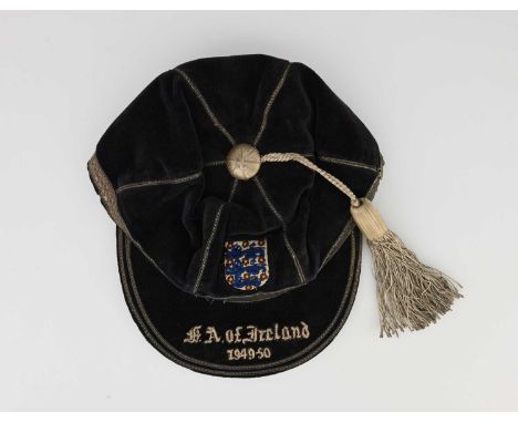 Stanley Matthews, an England international football cap, Football Association of Ireland 1949-50, dark blue velvet with silve