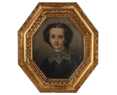 British School, 19th Century, portrait of Beatrice Trollope, age 17, (d.1881), bust-length wearing a lace collar, titled vers