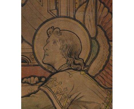 Circle of Edward Coley Burne-Jones, a Saintly figure, design for stained glass, watercolour, 24 by 19.5cm, framed