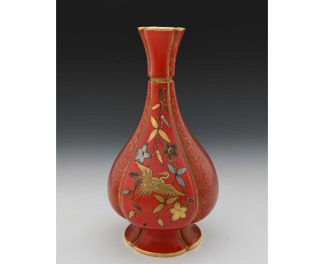 James Hadley for Royal Worcester, an Aesthetic Movement vase, circa 1865, quatrelobed footed baluster form, decorated to simu