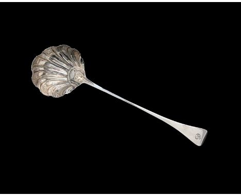 An early George III silver soup ladle, Old English pattern with shell bowl, bottom-marked with indistinct date letter, George