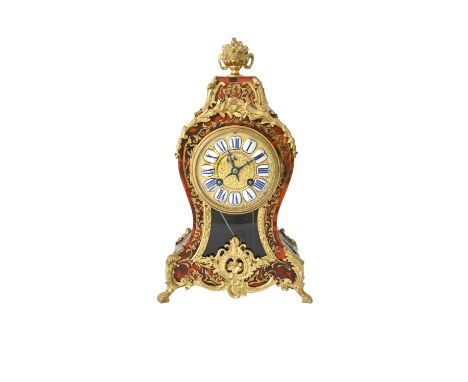 A French boulle work bracket clock, late 19th or early 20th Century, of Louis XV design, balloon shape with urn finial and gi