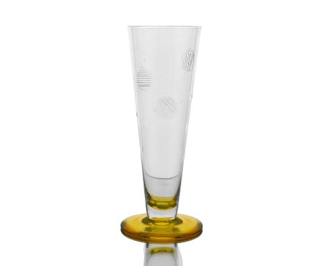 Tom Pitchford for Thomas Webb and Sons, an Art Deco amber footed glass vase, circa 1930, conical form, cut with random lens b