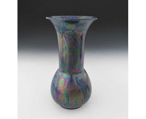 Ruskin Pottery, a Kingfisher lustre vase, 1910, conical bulbous form with cylindrical flared neck, impressed marks, 29.5cm hi