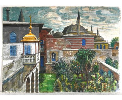 Lawrence Scarfe (British, 1914-1993), 'The Bower of Sultan Ibrahim, The Seraglio, Istanbul', signed 'LS' l.l., titled and dat