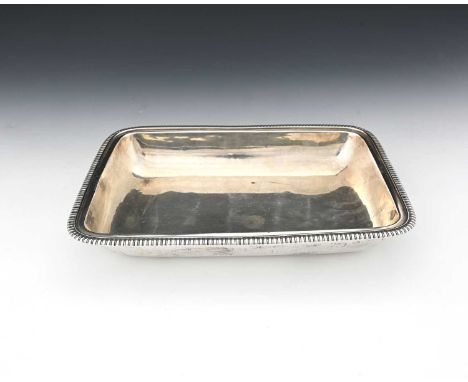 A George III silver entree dish base, of rounded rectangular form, with gadroon edge border, with incised numeral '2', Paul S