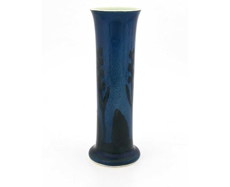 Ruskin Pottery, a Souffle glazed aquatic vase, circa 1902, cylindrical form with everted rim, painted with foliate seaweed on