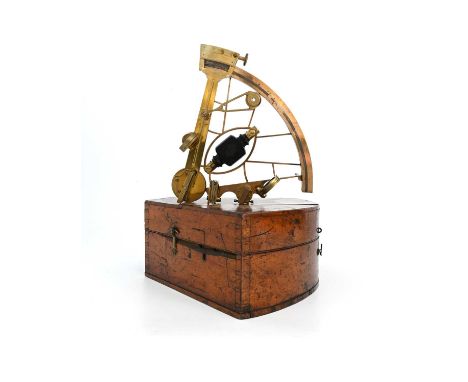 John Clark &amp; Son, Greenock, a 19th Century brass marine sextant, 0 to 150-degree demi-lune scale, seven pivoting shades, 