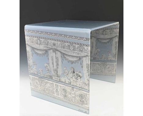 Piero Fornasetti (Italian, 1913-1988), an occasional table, circa 1970, transfer printed acrylic, theatre box design, signed 