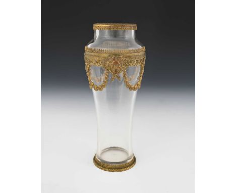 Baccarat, an ormolu mounted glass vase, in the Louis XVI style, waisted shouldered form, applied with cast husk garlands and 