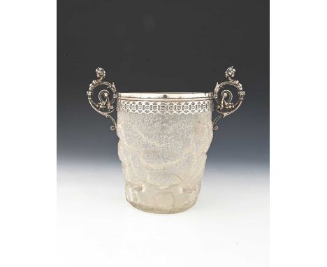 WMF and Koloman Moser for Loetz, a Jugendstil silver plate mounted crackled glass Champagne cooler, circa 1900, model Ice Pai