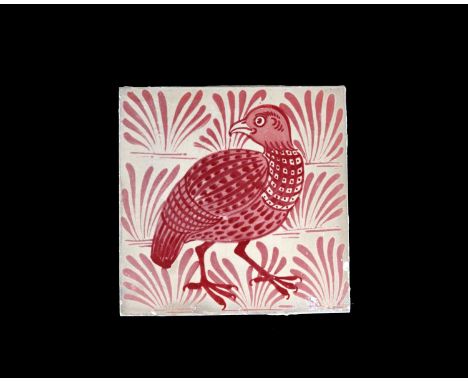 William De Morgan, an Arts and Crafts ruby lustre Partridge tile, Chelsea, circa 1880, painted with a bird facing right, with