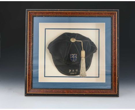 Stanley Matthews, an England international football cap, v Northern Ireland 1950-51, blue velvet with silver coloured thread,