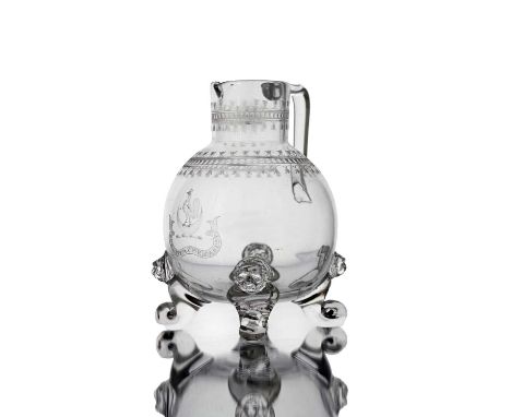 John Ford, Holyrood Flint Glassworks, Edinburgh, an Aesthetic Movement etched and engraved glass whisky jug, circa 1870, sphe