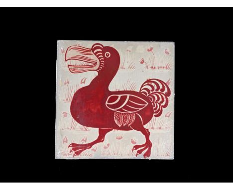 William De Morgan, an Arts and Crafts ruby lustre Dodo tile, Chelsea, circa 1880, painted with a bird facing left, taupe beak