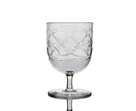 Harry Powell for James Powell and Sons, an Arts and Crafts wine glass, circa 1900, the rounded bowl cut with a band of inters