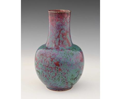 Ruskin Pottery, a High Fired vase, 1922, bulbous form, mottled green and purple oxide over sang de boeuf glaze, impressed mar