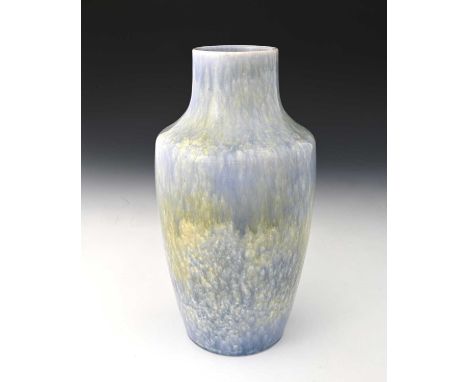 Ruskin Pottery, a lustre vase, 1927, shouldered form, streaky lavender hares fur over pale yellow, impressed marks, 27.5cm hi