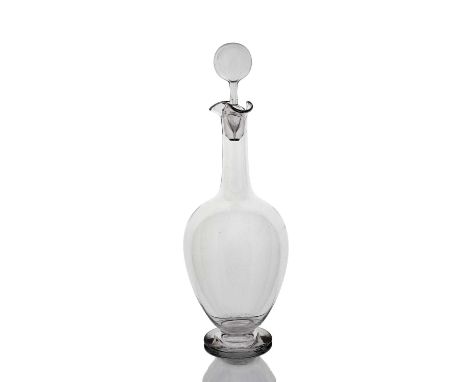 An Arts and Crafts glass decanter, probably Thomas Webb, circa 1900, shouldered ovoid form with tricorn lip, hollow spherical