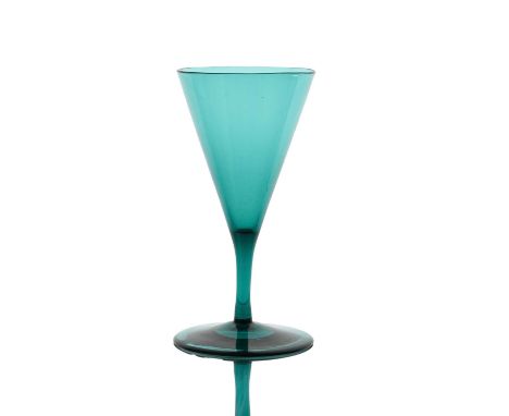 Harry Powell for James Powell and Sons, Whitefriars, an emerald green Arts and Crafts wine glass, circa 1880, conical trumpet