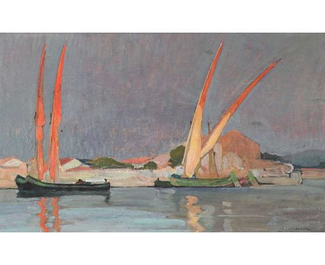 William Laparra (French, 1873-1920), a Mediterranean seascape with sailing vessels, signed l.r., oil on canvas, 36 by 58cm, f