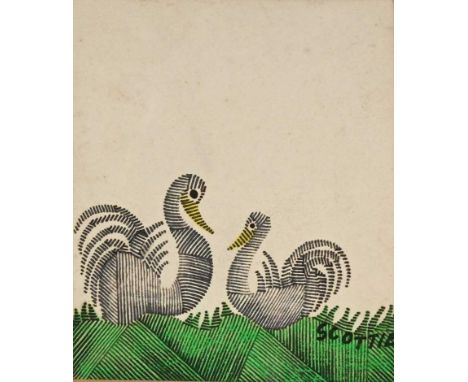 Scottie Wilson (Scottish 1888-1972), Two Ducks, signed l.r., watercolour, 16 by 14cm, framed. Note: Scottish, Jewish, 'Outsid