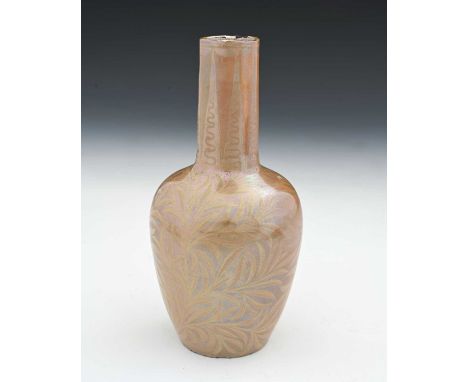 J Hersey for William de Morgan, a lustre vase, circa 1890, shouldered form, painted with foliate sprigs below a zigzag neck o