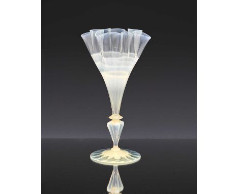 Harry Powell for James Powell and Sons, an Arts and Crafts straw opal glass vase, circa 1880, in the Venetian style, the crim