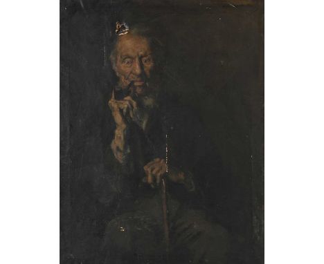 Arthur John Trevor Briscoe (British, 1873-1943), portrait of an elderly Jewish man, seated with a stick and smoking a pipe, s