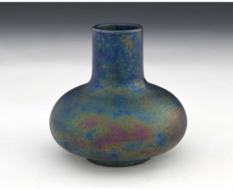 Ruskin Pottery, a Kingfisher lustre vase, 1923, squat bulbous form with crystalline glaze, impressed marks, 9.5cm high