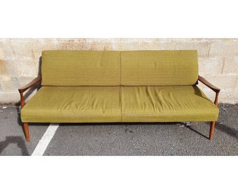 G-Plan Afromosia teak-framed sofa bed, 195cm wide approx. when openend the bed measures 46 x 74 ins approx. Condition ReportG