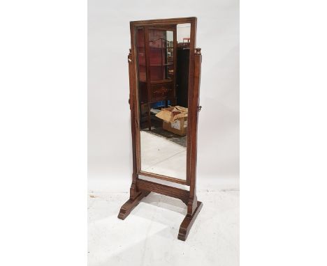 Early 20th century oak-framed cheval mirror&nbsp;of rectangular section, the frame incised with dot and chevron ornament, on 