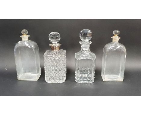 Silver collared cut glass spirit decanter and stopper, square section, hallmarked for Birmingham 1974, a Baccarat cut glass s