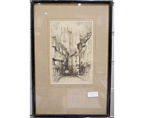 Etchings&nbsp;after F. Robson to include: Truro Cathedral, York Minister from Petergate, Castle Garth and Cathedral, Newcastl